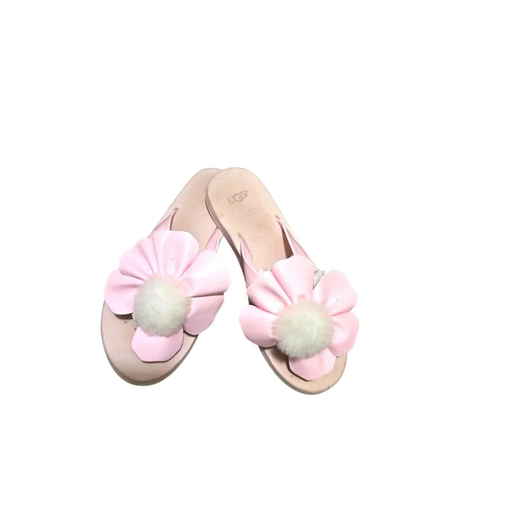 UGG Womens Poppy Flip Flops Sandals Size 9 Flower Pom Pom Pink Thong